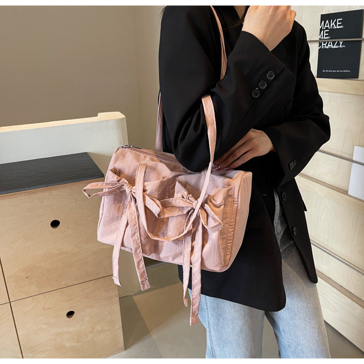 Korean Style Sweet Bow Pleated Large Capacity Totes Lazy Shoulder Bag Women's Everyday Joker Fashion Style
