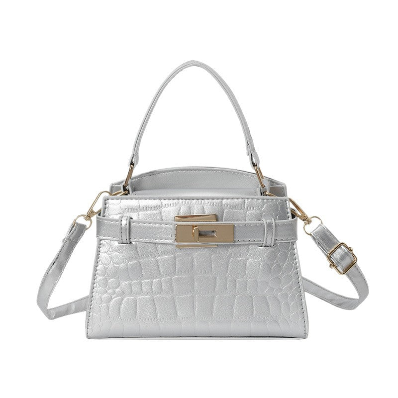 Western Style All-Matching Portable Kelly Bag Stone Pattern Lock Design Simple Shoulder Bag Silk Scarf Elegant Crossbody Bag