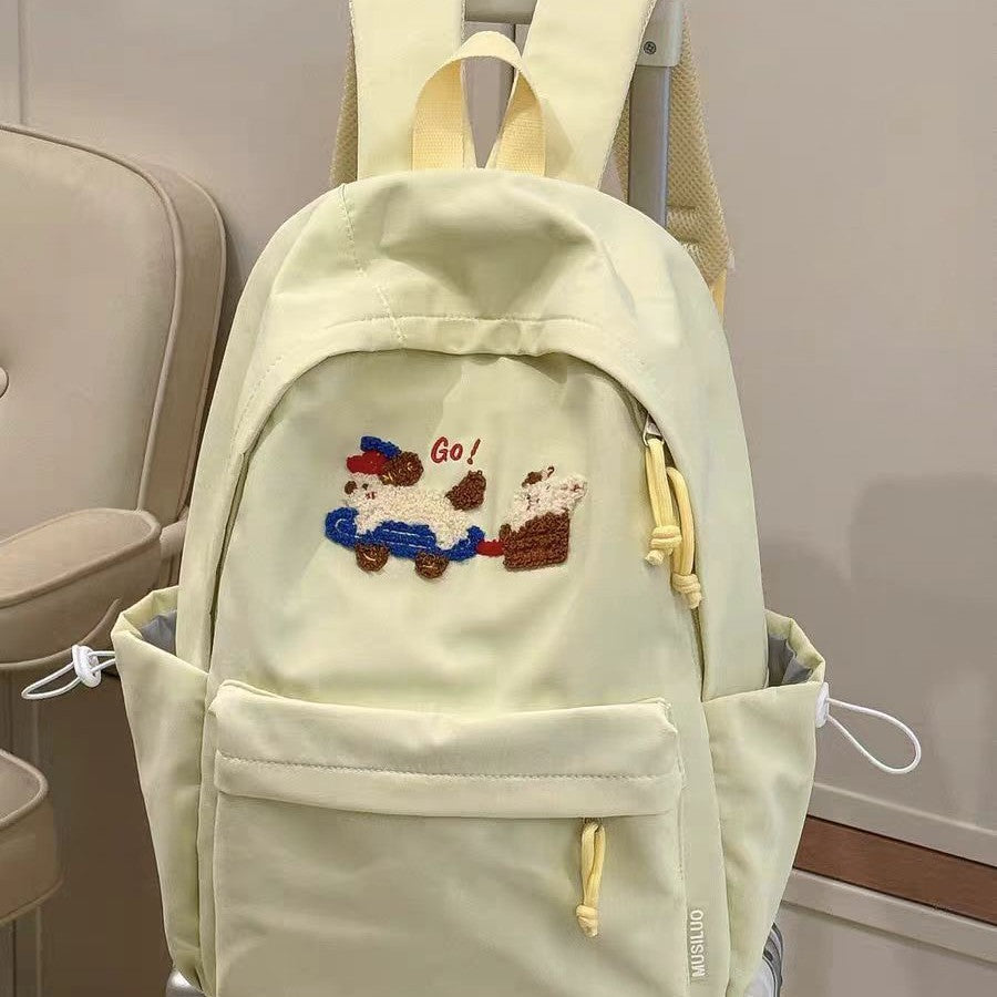 Cute Embroidered Cartoon Dog Backpack for Teens and Students, Stylish Daily Use with Large Capacity and Comfortable Design