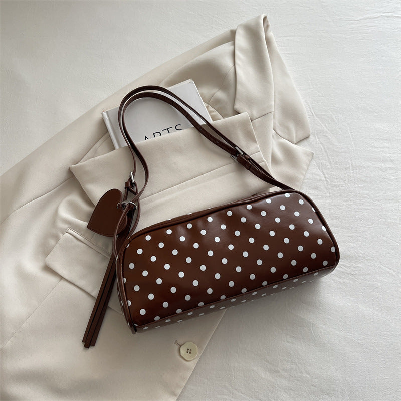 Retro Dots Women's Shoulder Bag New Fashion All-Match Heart Tassel Underarm Bag