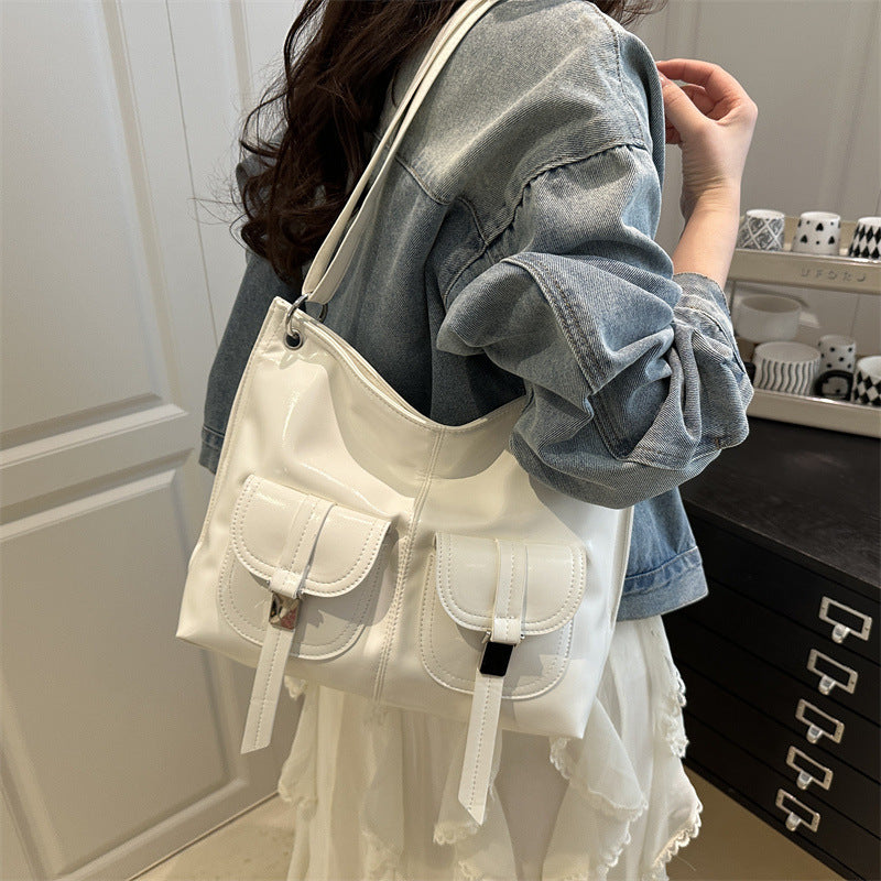 2025 Fashionable Large Capacity Tote Bag with Multiple Pockets, Soft PU Material, Urban Minimalist Style for Daily Commute and Casual Use