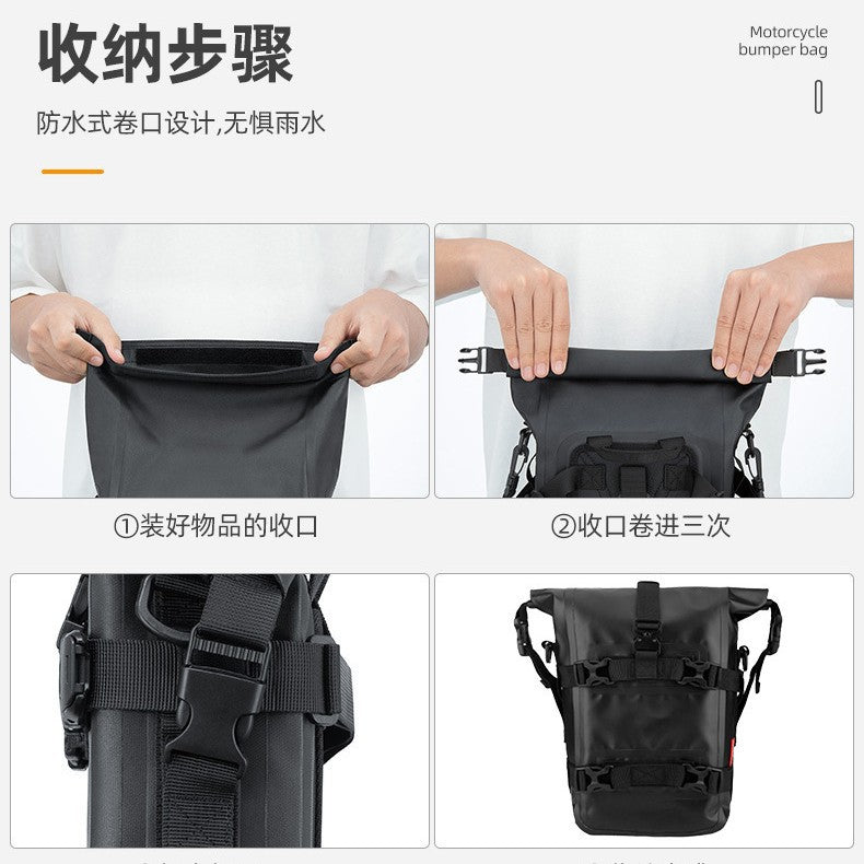 Waterproof Motorcycle Bumper Bag with Roll-Top Design, Large Capacity PVC Saddlebag for Riding