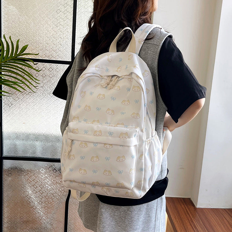 Women's Schoolbag Cute Cat Print Backpack Fashion Campus Backpack Multi-Pocket Design Waterproof and Hard-Wearing