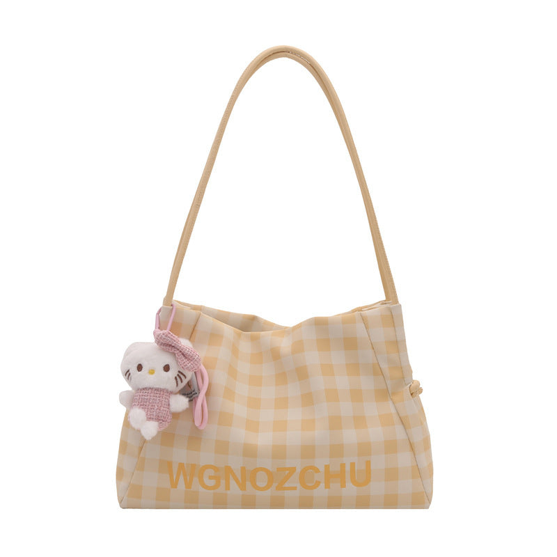High-Grade Plaid Women's Tote New Large Capacity Commuter Shoulder Bag Magnetic Snap Open Cover with Zipper Bag