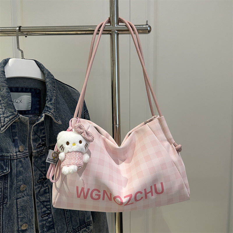 High-Grade Plaid Women's Tote New Large Capacity Commuter Shoulder Bag Magnetic Snap Open Cover with Zipper Bag