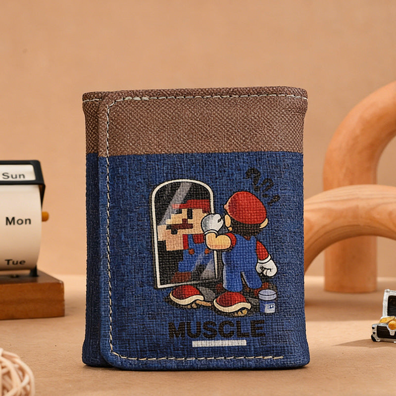 Women's Mario Wallet Cartoon Game Character Tri Fold Card Holder Lightweight Breathable Waterproof Fashion Design