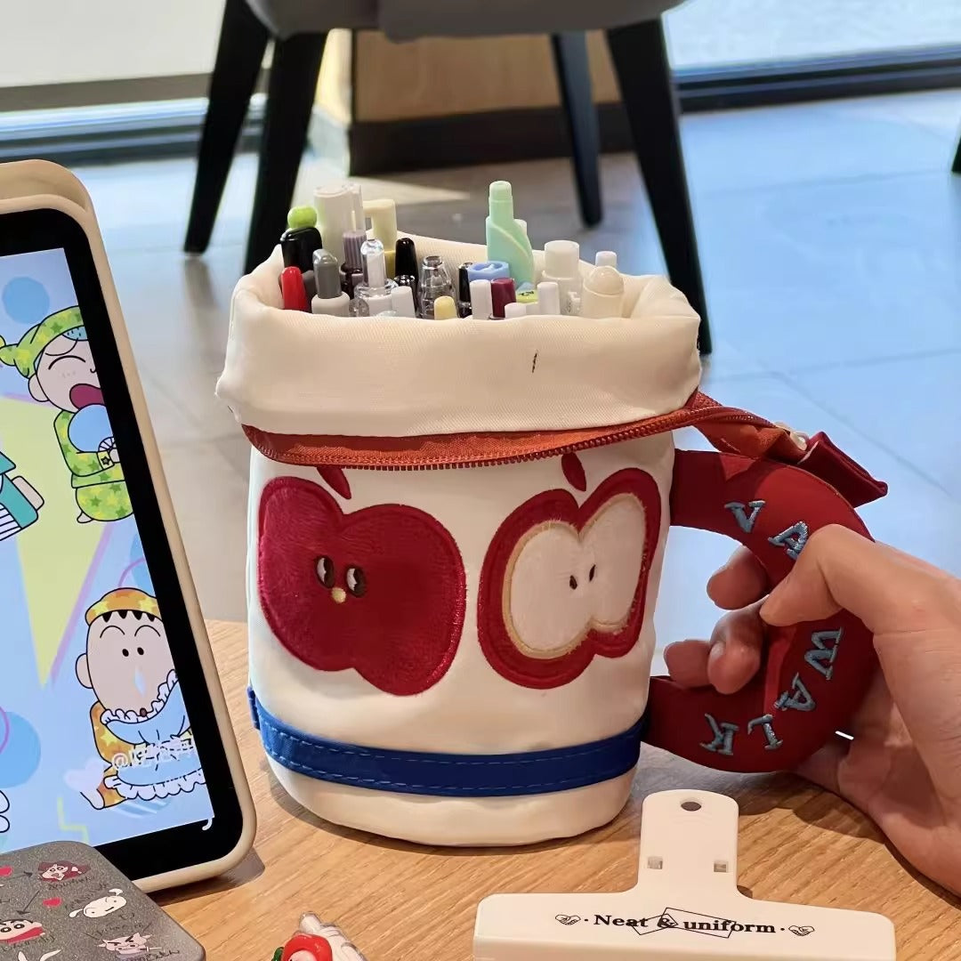 Cute Apple Design Cup-shaped Pencil Case with Large Capacity for Students and Stationery Storage