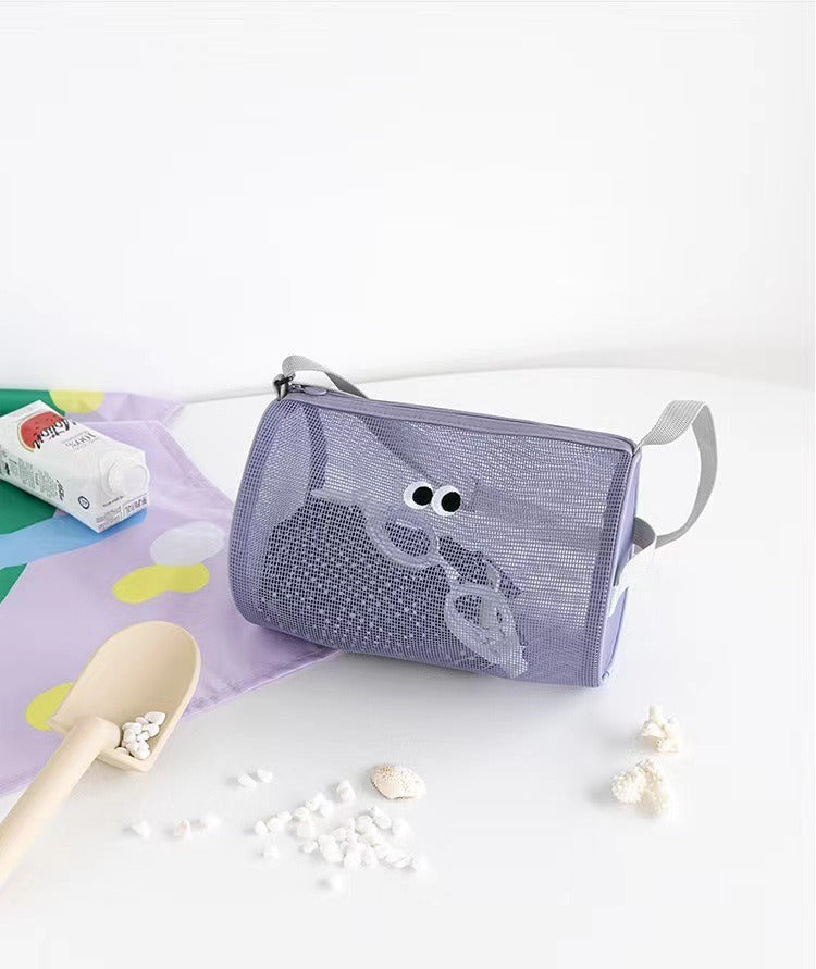 Cylinder Mesh Cosmetic Bag Travel Crossbody Beach Swimming Bag Hollow Toiletries Storage Bag Sundries Organizing Bag