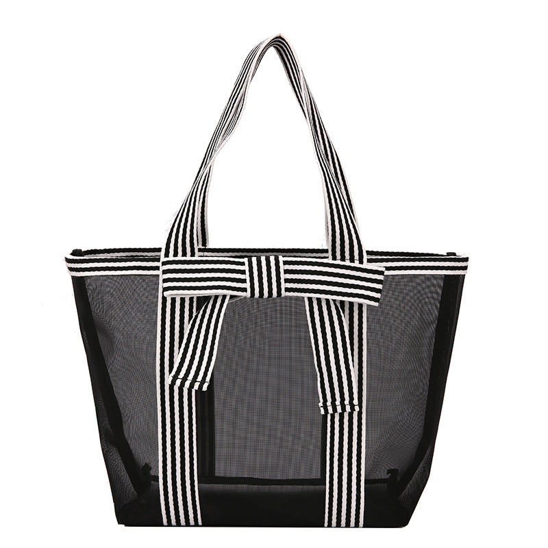 Storage Bag Daily Striped Mesh Bow Design Lightweight Breathable Handbag