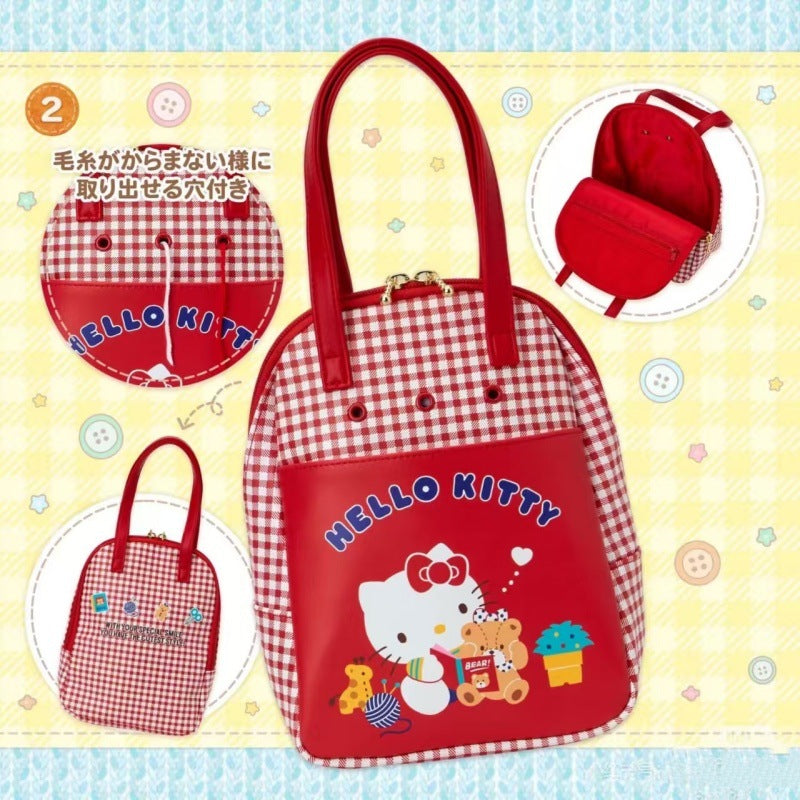 Hello Kitty Checkered Tote Bag with Cute Cartoon Design for Daily Use