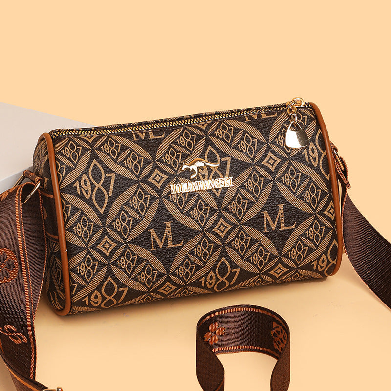 New High-Grade Large Capacity Boston Messenger Bag Women's Soft Leather Retro Shoulder Bag