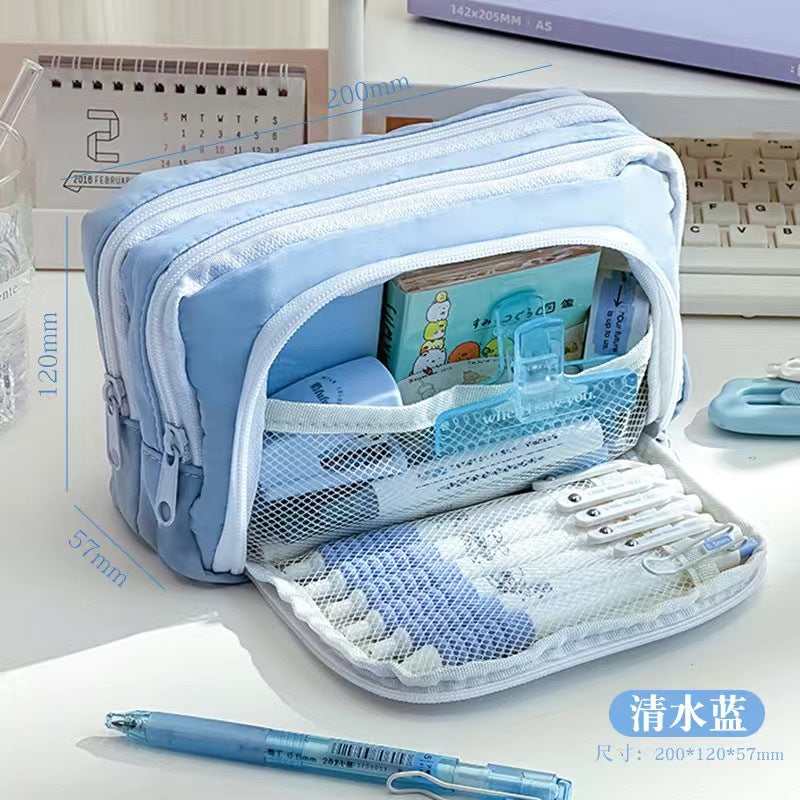 New Fashion Multi-layer Stationery Pouch with Front Window, Large Capacity, Cute Design for Students and Girls