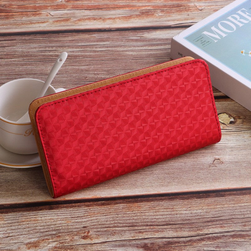 Elegant Diamond Pattern Women's Long Wallet with Multiple Card Slots and Zipper Closure for Daily Use