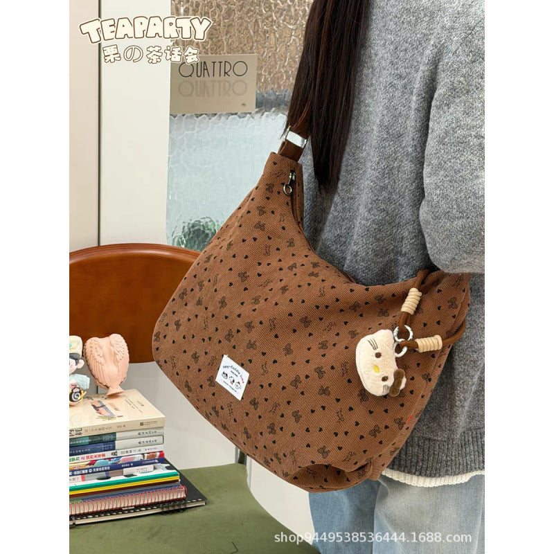 Women's Shoulder Bag New Korean Style Large Capacity Totes Polka Dot Pattern Cute Commute Leisure All-Match Shoulder Bag