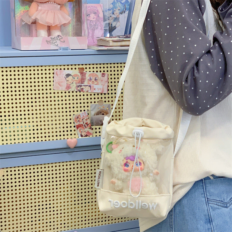 Cute Transparent Pocket Bag with Plush Toy Display - Perfect for Daily Use and School
