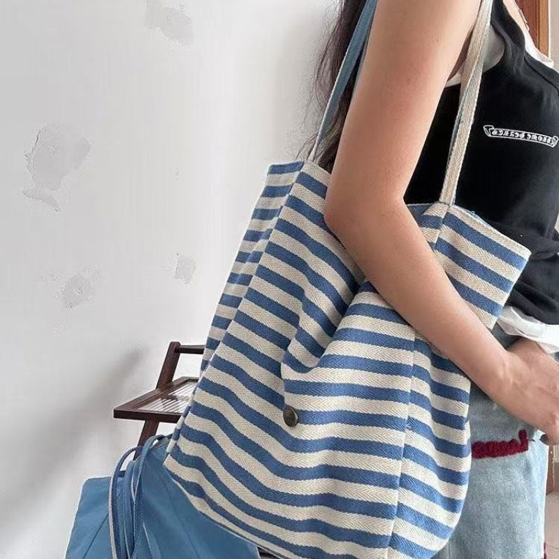 Summer Stripes Double-Sided Tote Bag Large Capacity Daily Commuting Travel Versatile Fashion