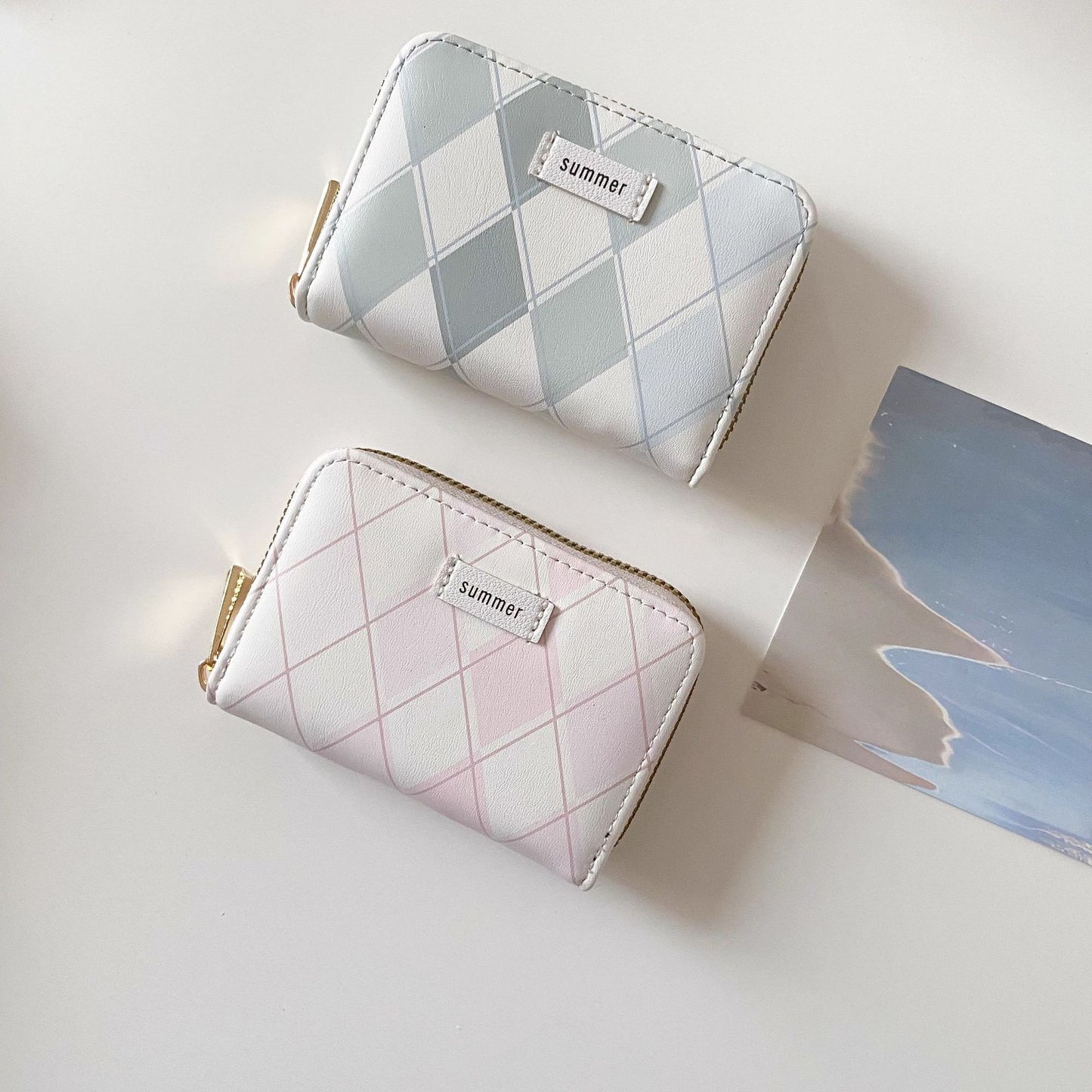 Sea Salt Blue Plaid Women's Short Wallet Special-Interest Design Versatile Bag Large Capacity Expanding Card Holder