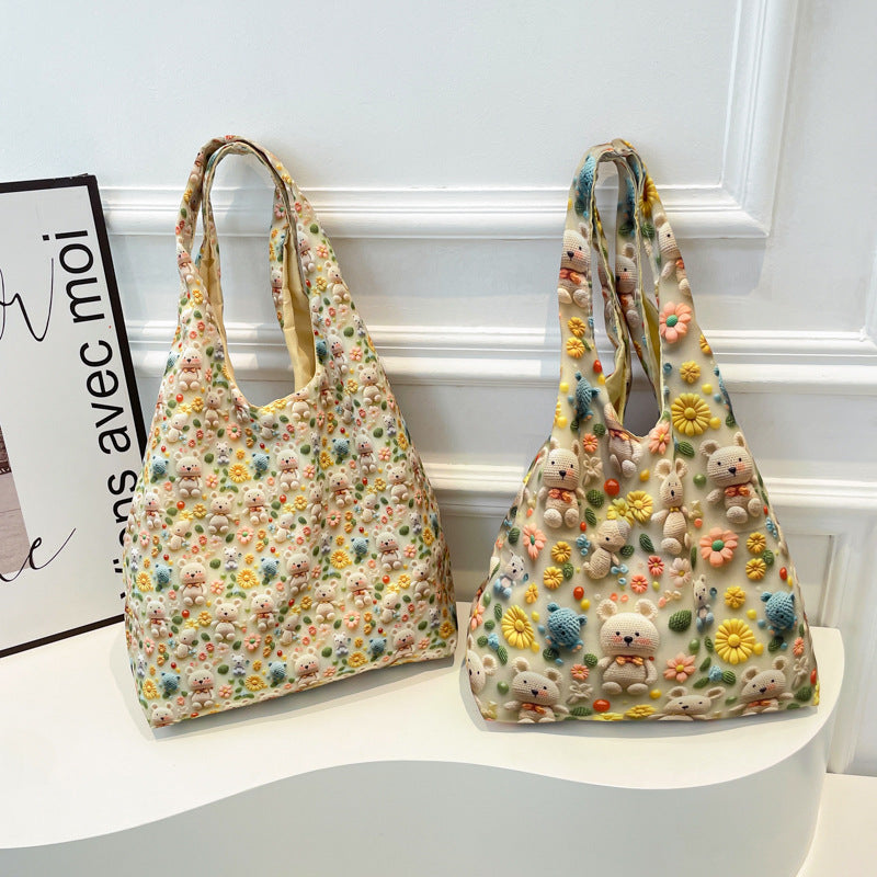 New Korean Style Fresh Floral Cotton Bag Student Trendy Canvas Western Style Women's Crossbody Shoulder Bag