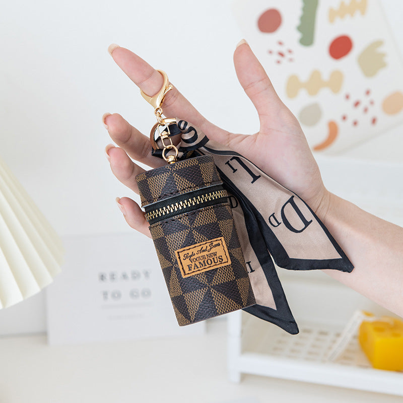 New Cute Bucket Fashion Simple Lipstick Pack Women's Small Hand Holding Key Pendant Silk Scarf Small Bag
