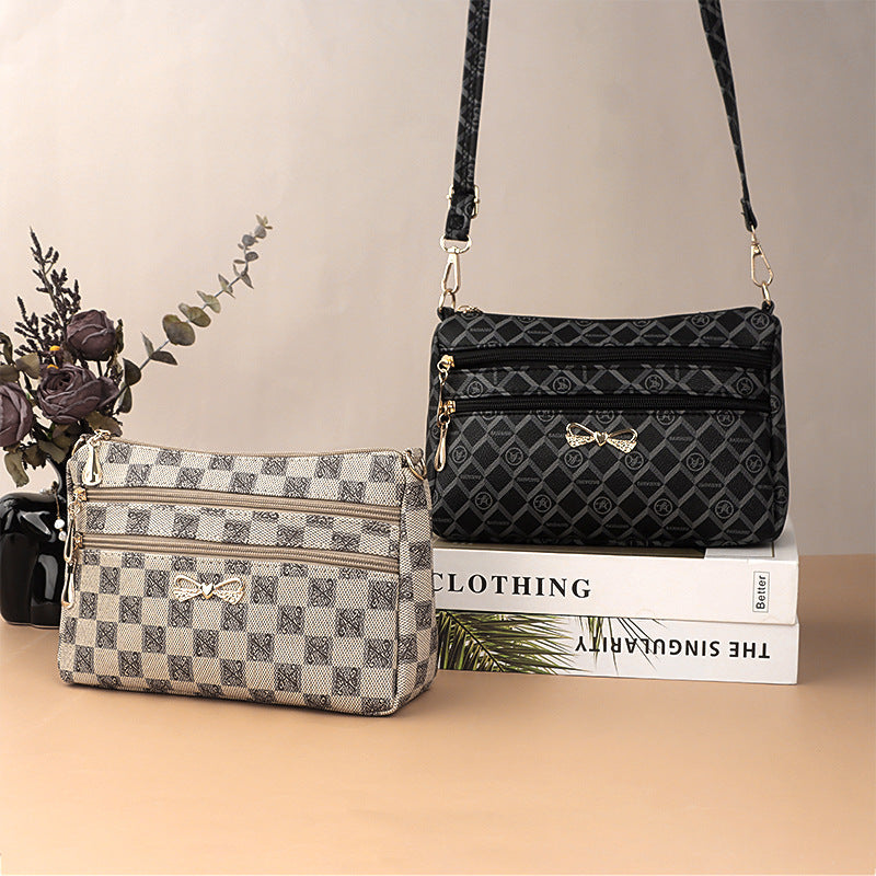 New Wide Bottom Large Capacity Korean Style Printed Shoulder Messenger Bag for Middle-Aged Mothers Women's Mobile Coin Purse