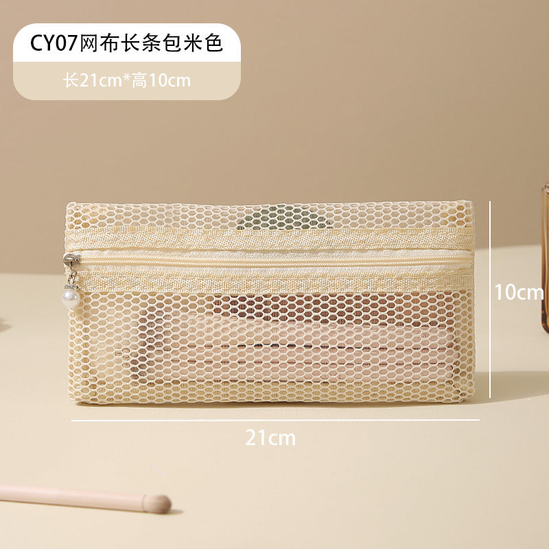 Large Capacity Mesh Tote Bag with Compartment Storage for Travel Toiletries and Cosmetics