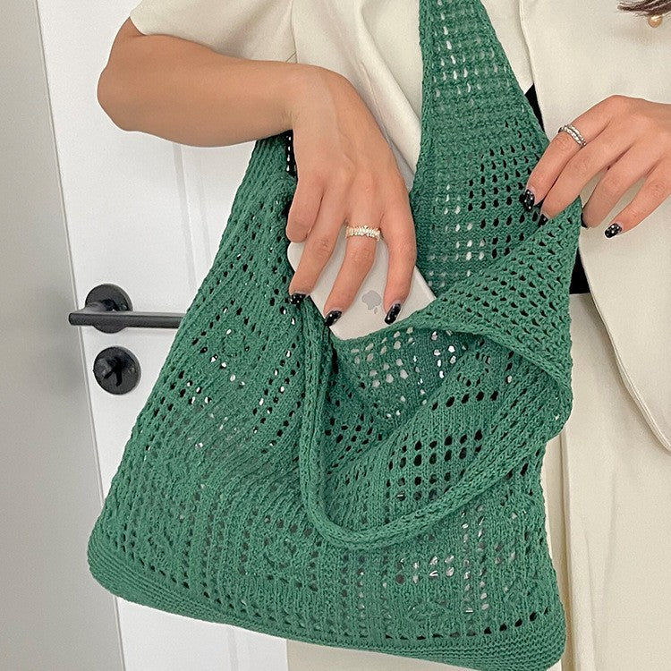 Women's Shoulder Bag Handmade Woven Hollowed Mesh Tote Bag Soft Cotton Thread Material Everyday Joker