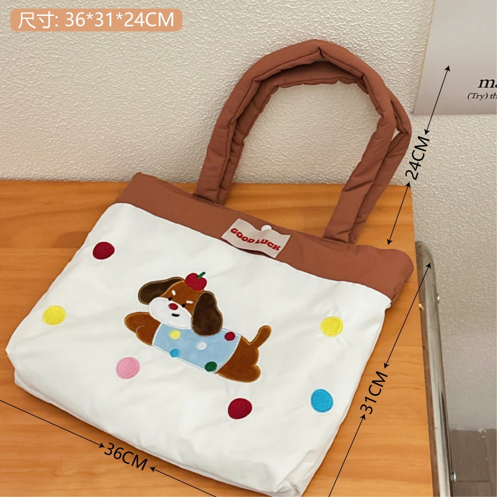 Cute Cartoon Canvas Bag Apple Kitten Canvas Bag Female Student Tuition Bag Handbag Double-Sided Cloth Bag