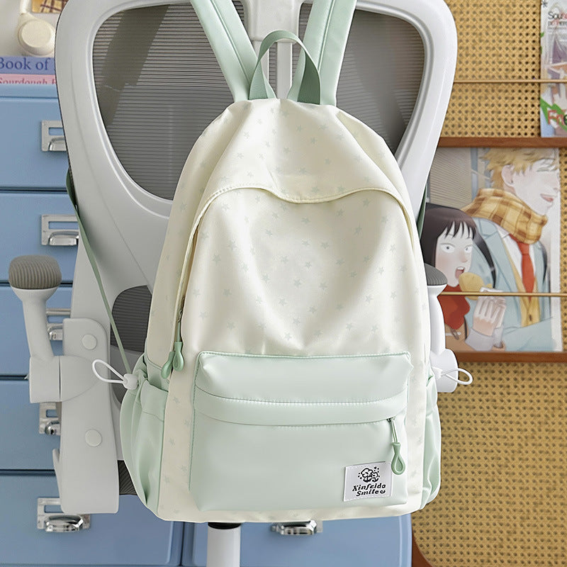 Cute Star Pattern Backpack for Students - Lightweight, Large Capacity, Nylon Material with Soft Inner Lining