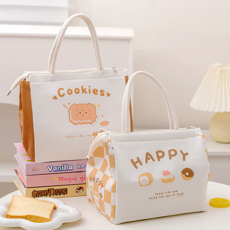 Women's Handbag Cartoon Bear Toast Lunch Box Bag Heat and Cold Insulation Cute Lunch Box Bag