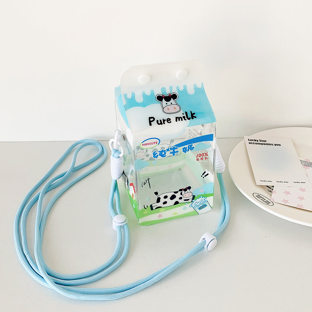 INS Cartoon Small Cartoon Backpack Cute Milk Carton Transparent Doll Bag Baby Doll Bag Doll Cotton Doll Display Storage Bag