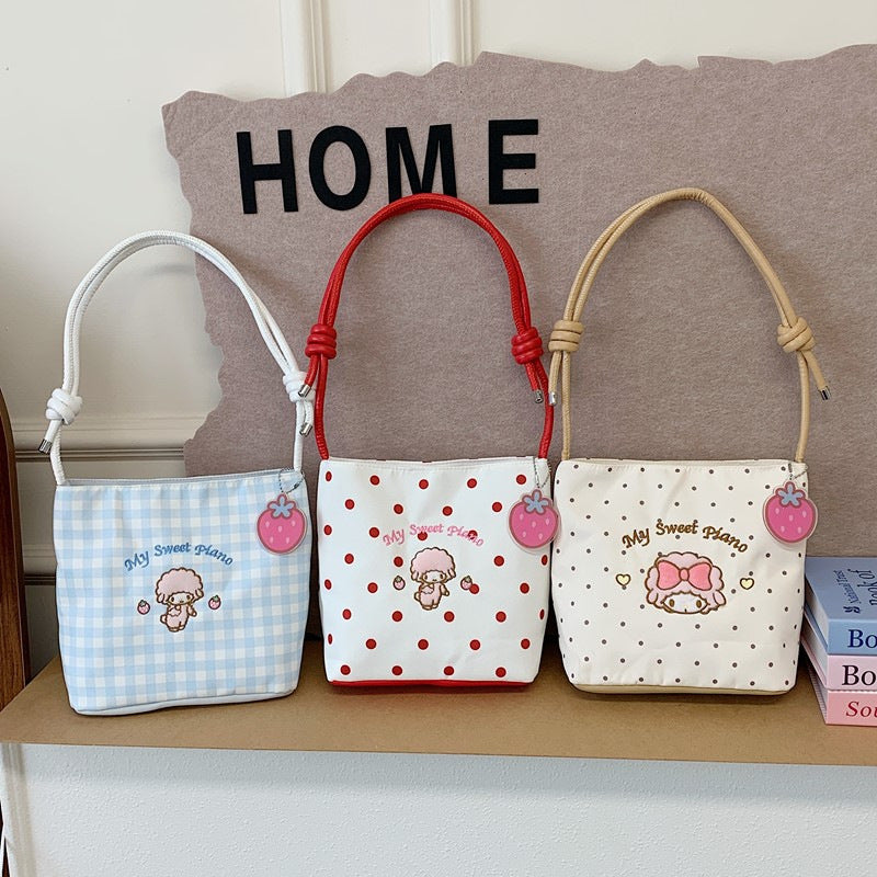 Cute Cartoon Checkered Crossbody Bag for Girls, Lightweight and Breathable Daily Style with Sweet Character Design