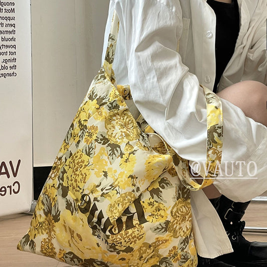 Floral Print Soft Tote Bag with Letter Design, Stylish Shoulder Handbag for Daily Use
