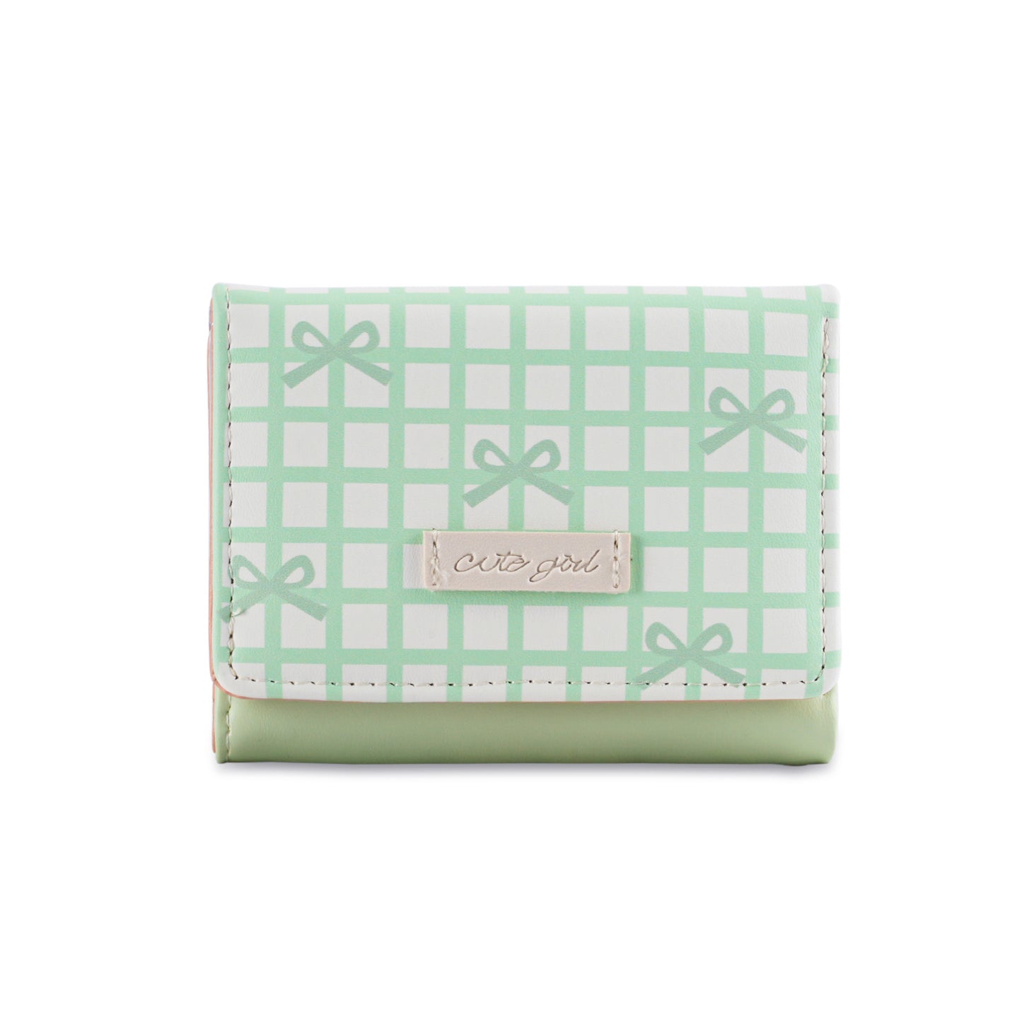 Cute Bow Grid Pattern Trifold Wallet for Women, Sweet and Simple Daily Style