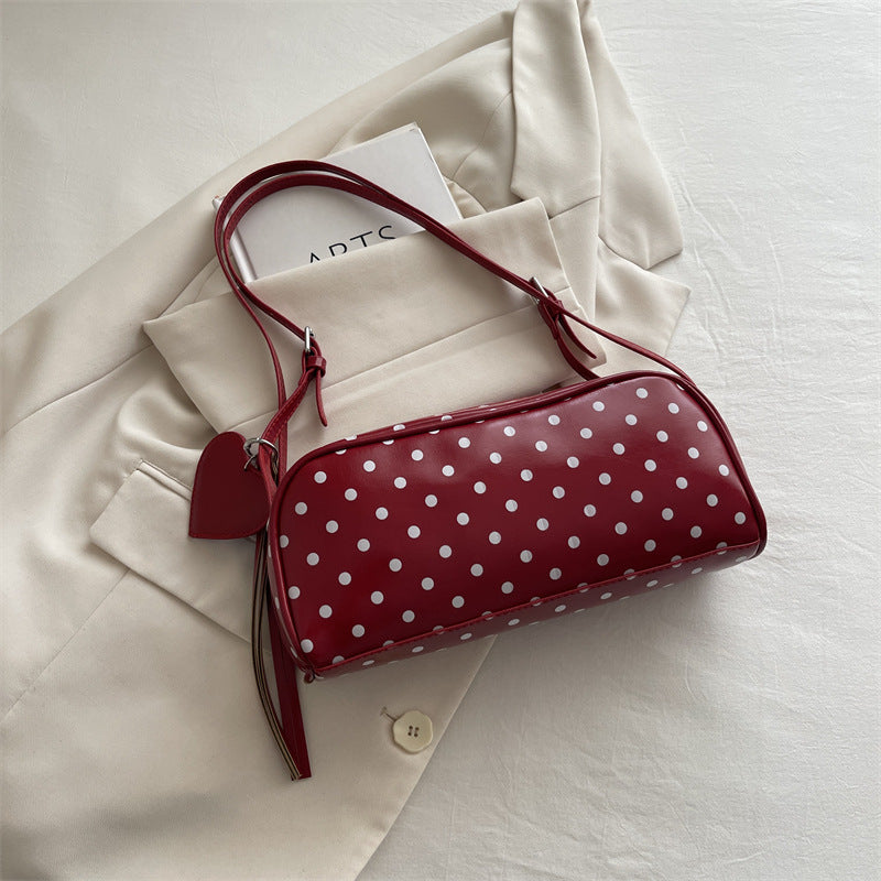 Retro Dots Women's Shoulder Bag New Fashion All-Match Heart Tassel Underarm Bag