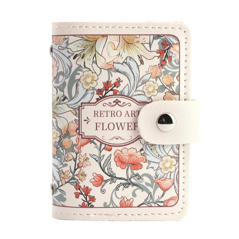 New Flower Oil Painting Card Holder Female Retro Style Multiple Card Slots Bank Card Package Document Package Female Large Capacity Card Holder