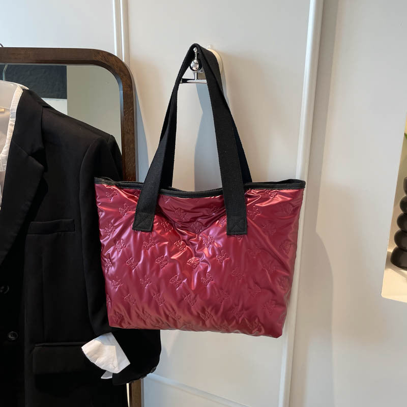 Simple Casual Bag for Women Autumn and Winter New Shoulder Cotton-Padded Bag Fashion Trendy Portable Large Capacity Totes