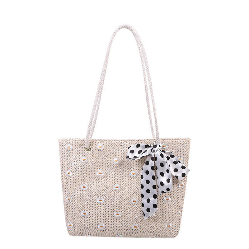 New Straw Woven Bag Women's Summer Fresh Simple Flower Woven Fashion Shoulder Tote Bag