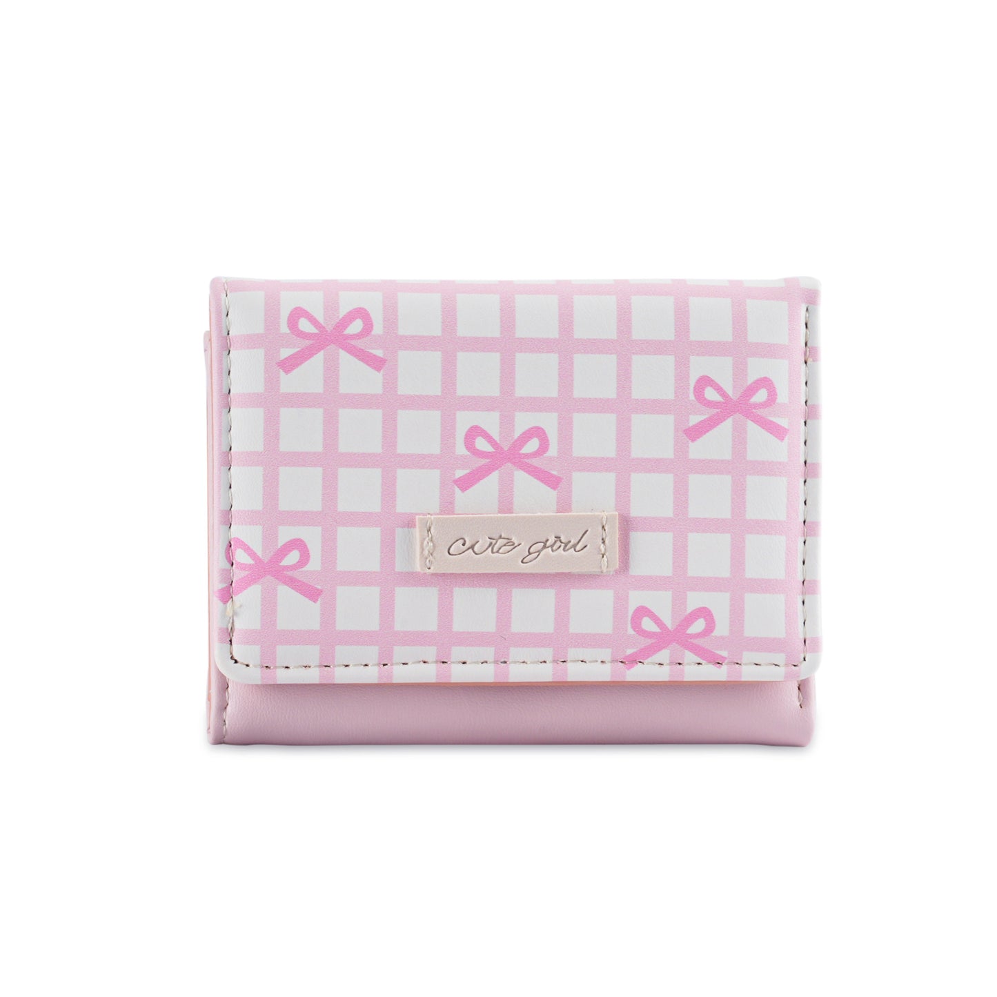 Cute Bow Grid Pattern Trifold Wallet for Women, Sweet and Simple Daily Style