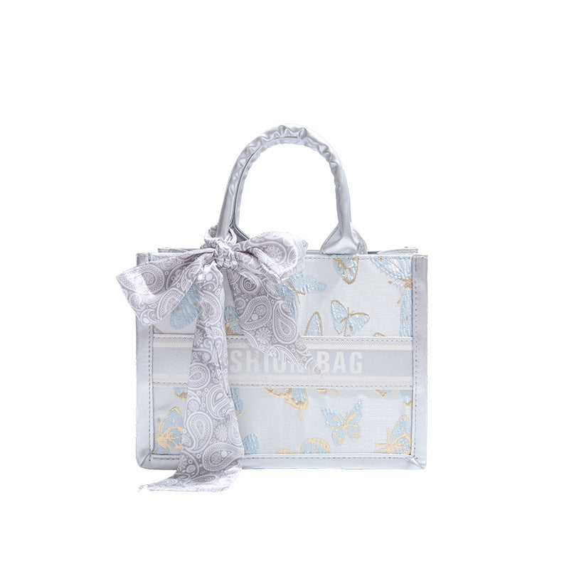 Elegant Floral Tote Bag with Bow Detail - Stylish Everyday Carry for Women