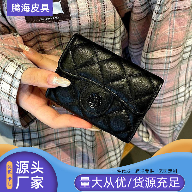 Camellia Rhombus Card Holder Female Multiple Card Slots Organ Card Holder Large Capacity Bank Card Package Document Package