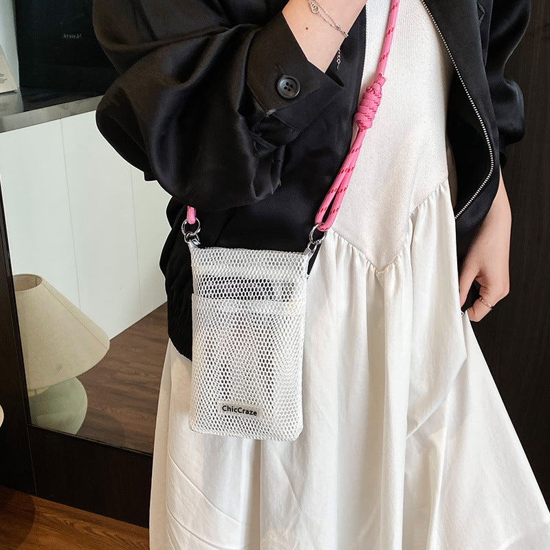 Sweet Fresh Cell Phone Bag Women's Summer New Hollow Shoulder Bag Crossbody Mesh Portable Storage Bag