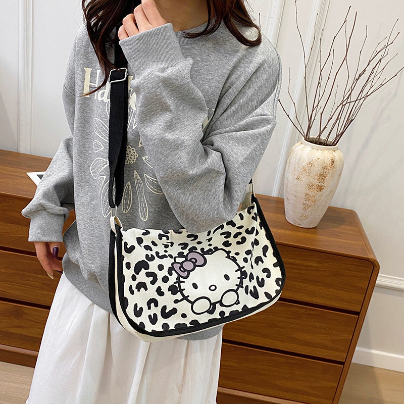 Dumpling Bag Women's Cute Cartoon Black and White Cat Printing Large Capacity Leisure Shoulder Bag