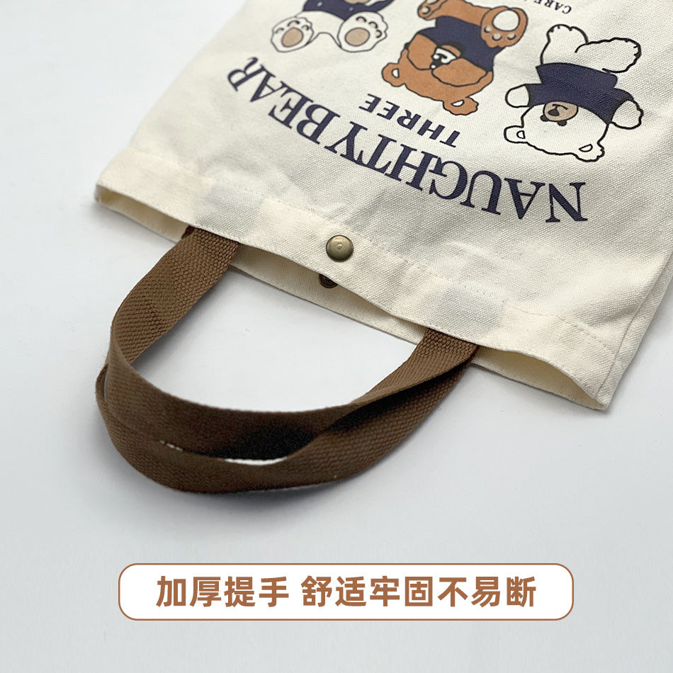 Striped Canvas Tote Bag with Custom Embroidery for Daily Use and Commuting