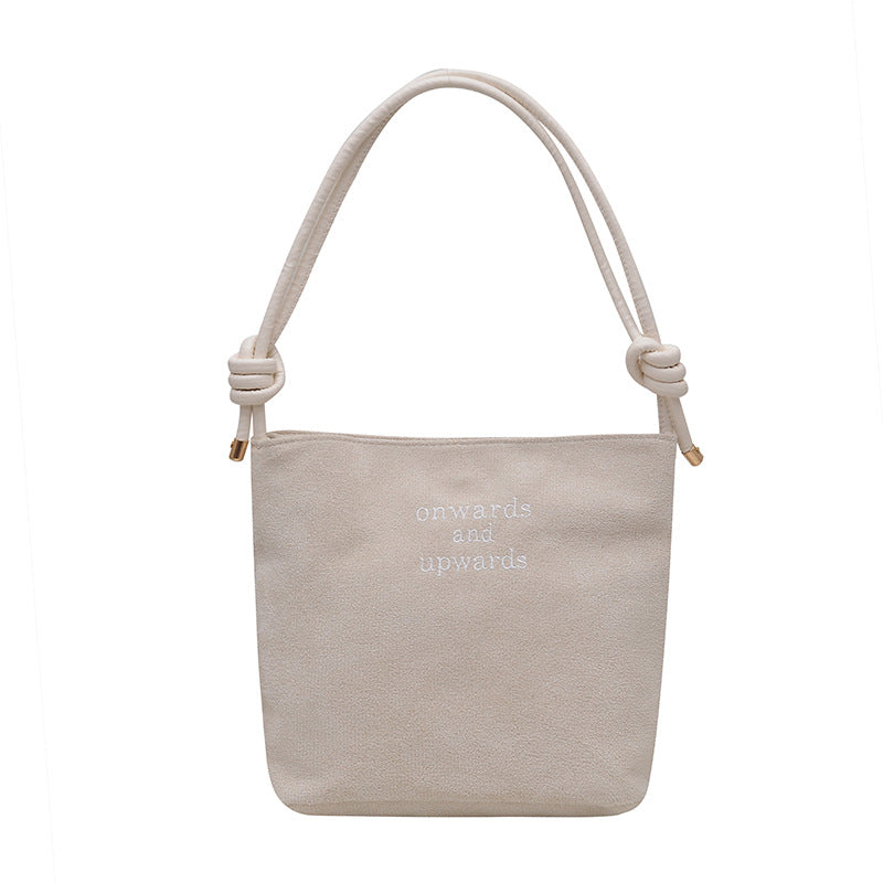 Women's Bucket Bag New Retro Suede Letter Embroidered Fashion Crossbody Shoulder Bag