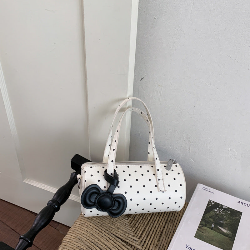 Cute Floral Cylinder Bag with Bow Detail, Fashionable Crossbody Tote for Daily Use