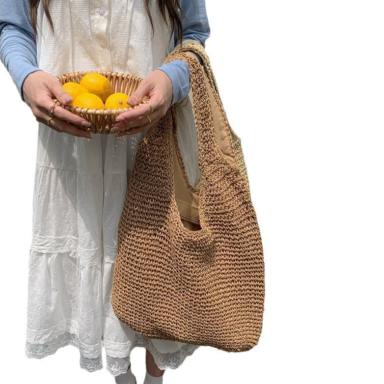 New Boho Style Straw Weave Tote Bag Large Capacity Casual Shoulder Handbag Ethnic Design for Daily Use