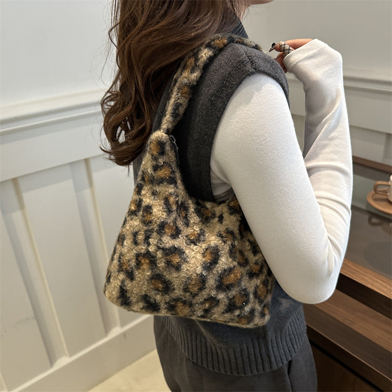 Korean Style New Fashion Trendy Niche Leopard Print Design Single Shoulder Underarm Bag Lightweight Tote Hand Bag for Women