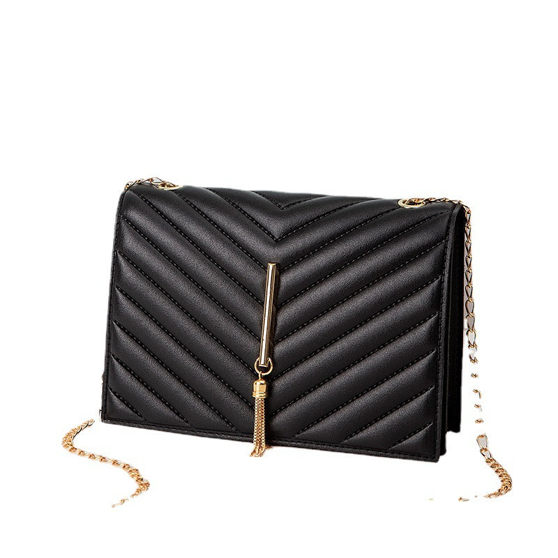 Embroidered Crossbody Small Bag Simple Tassel Chain Bag Mini Bag Women's Small Square Bag