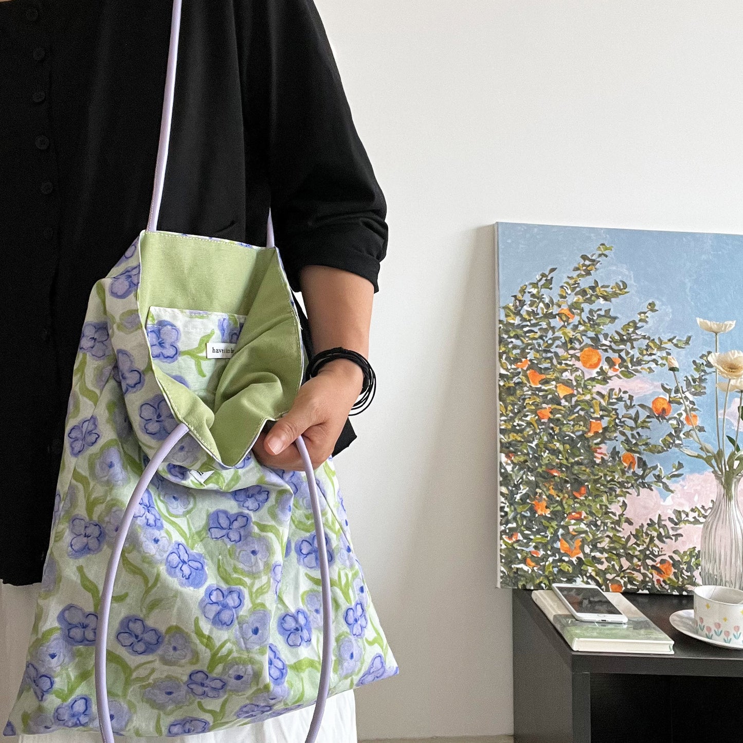 Women's Canvas Bag Gentle Purple Flower-De-Luce Pu Strap Shoulder Tote Bag Artistic Commuter Bag