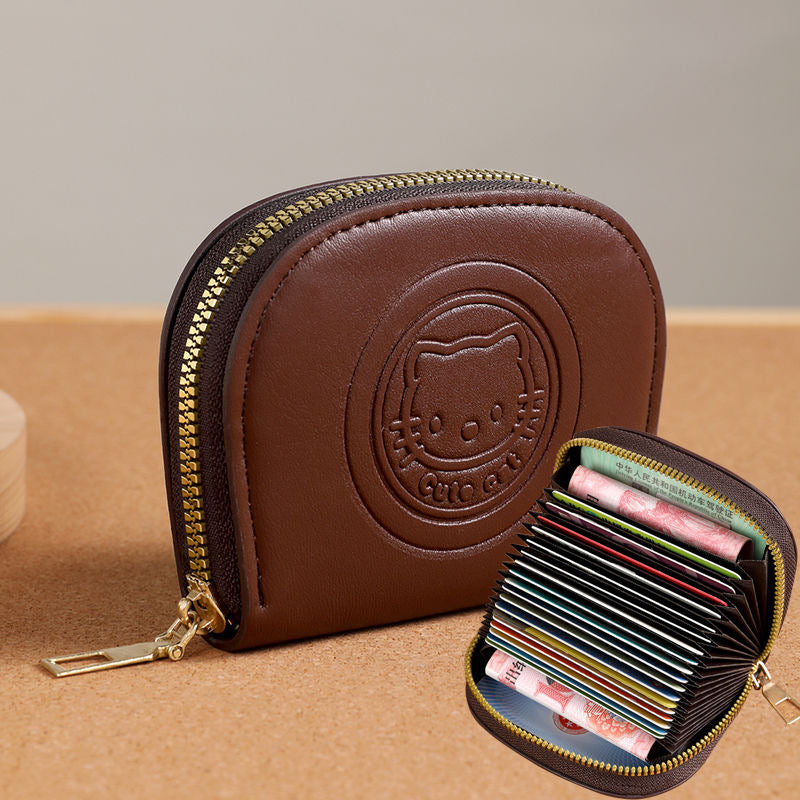 Cute Cat Design Zipper Wallet for Women and Men, Fashionable Card Holder with Pull Strap, Perfect for Daily Use